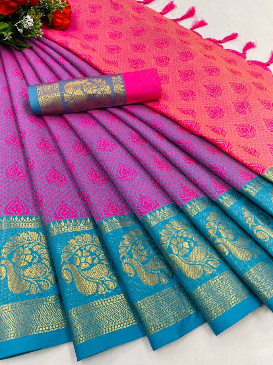 Aab Self Peacock Mercerised Kanjivaram Fancy Ethnic Wear Wholesale Non Catalog Sarees